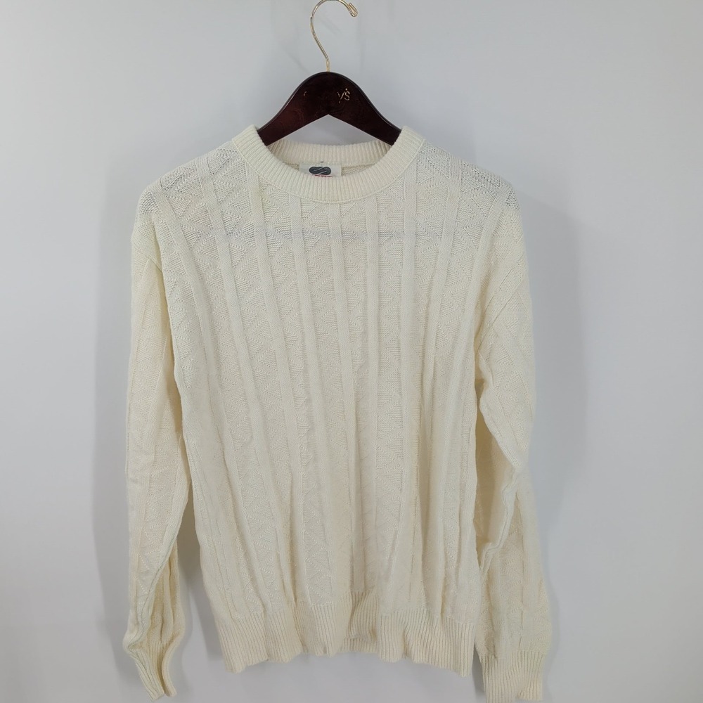 Le Mans Long Sleeve Winter Outdoor Crewneck‎ Cable Knit Pullover Sweater Ivory
